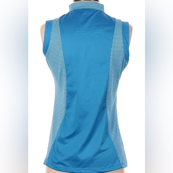 Lopez Delux Dri Blue Dots Sleeveless Golf Polo Top Rhinestone Zipper Pull Sz M - Picture 2 of 15